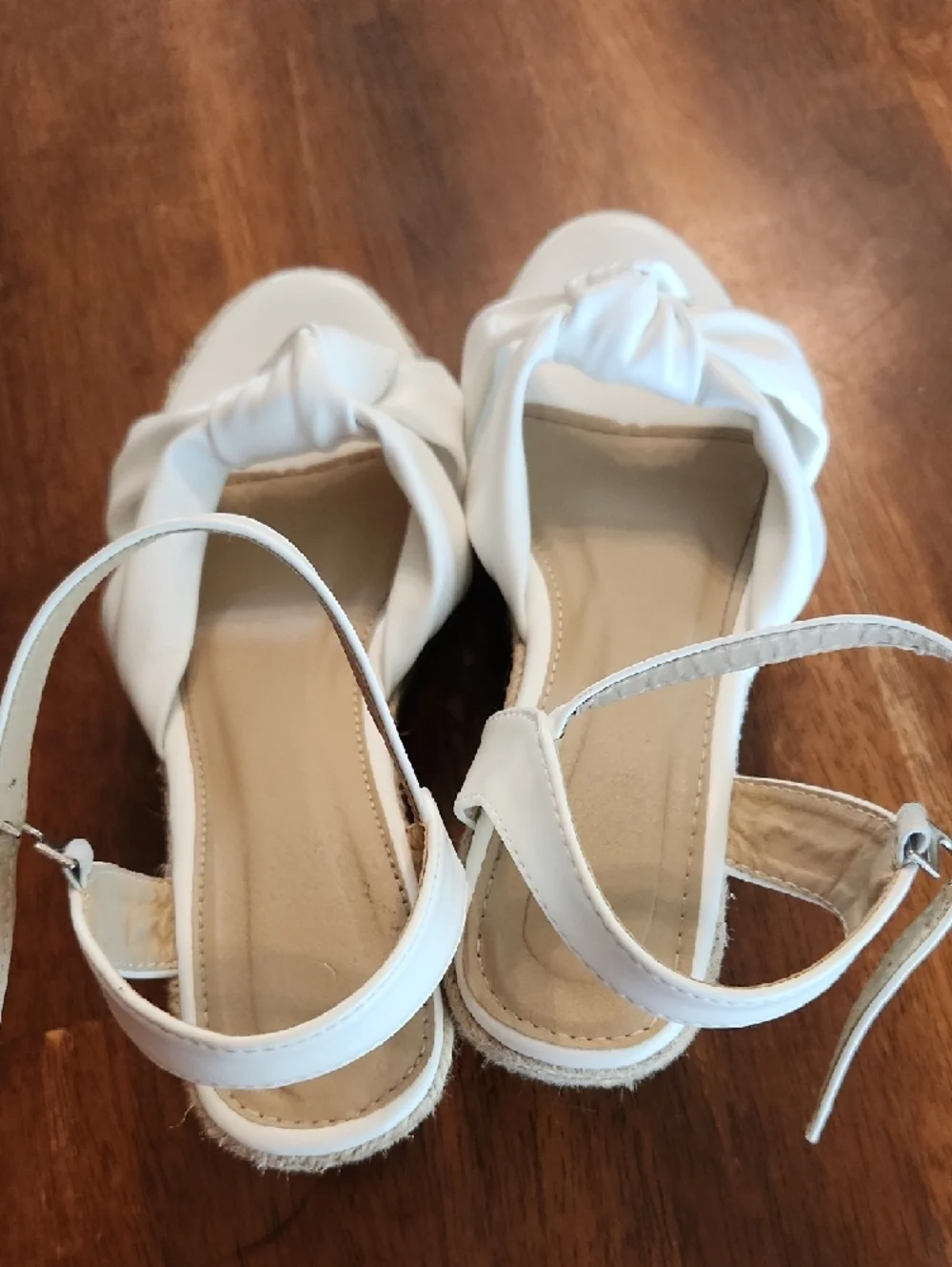 Women’s White Knot Wedge Sandals with Ankle Strap
